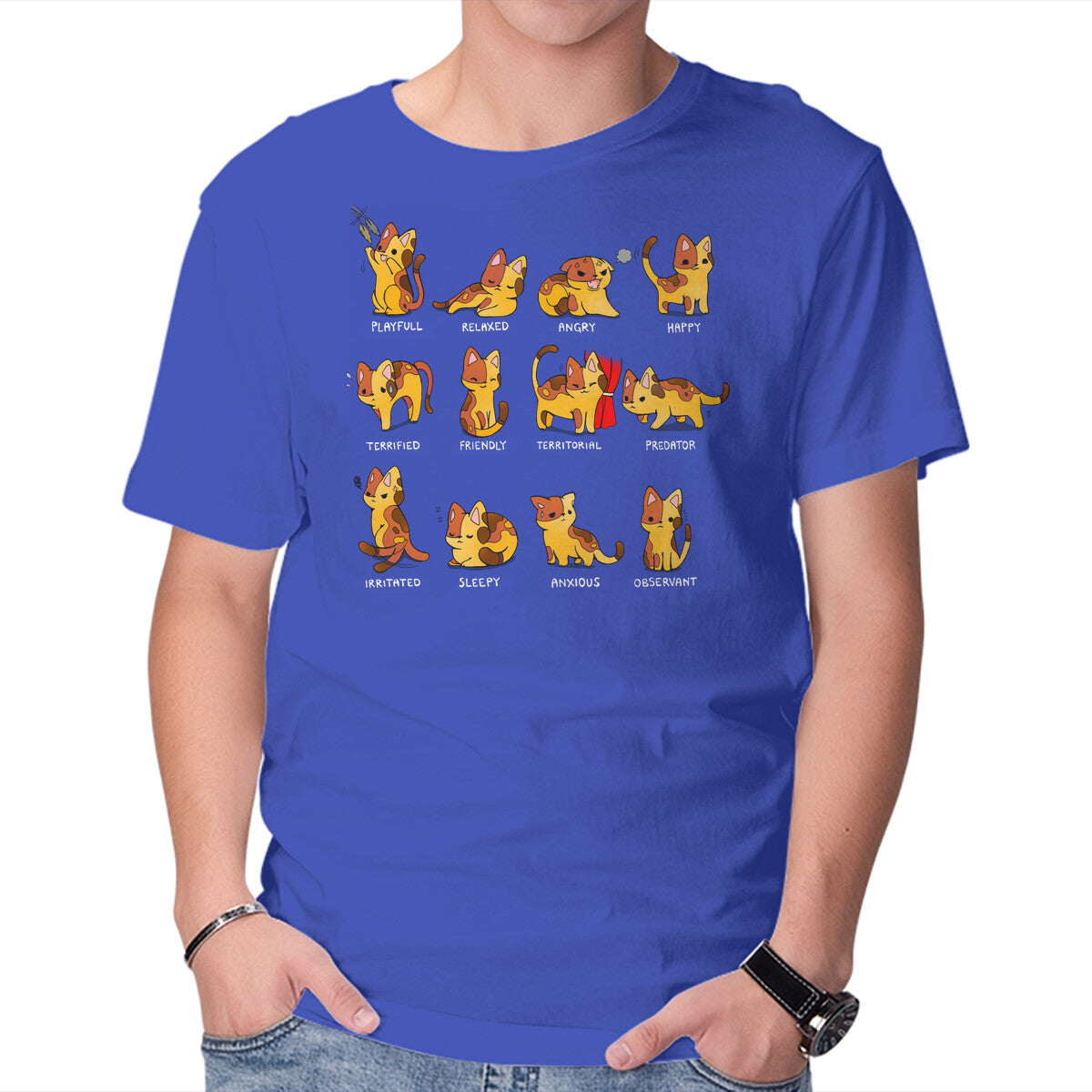 Cat Mood – Cat Graphic T-Shirt in royal blue, product display