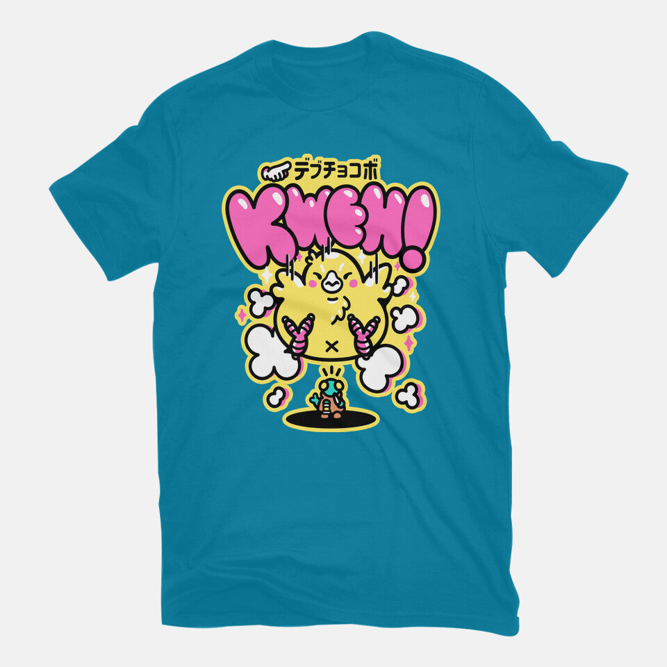 Fat Summon – Gaming Graphic T-Shirt in turquoise, flat-lay product view