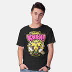 Model wearing black Fat Summon – Gaming Graphic T-Shirt