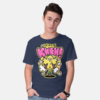 Model wearing navy Fat Summon – Gaming Graphic T-Shirt