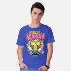 Model wearing royal blue Fat Summon – Gaming Graphic T-Shirt