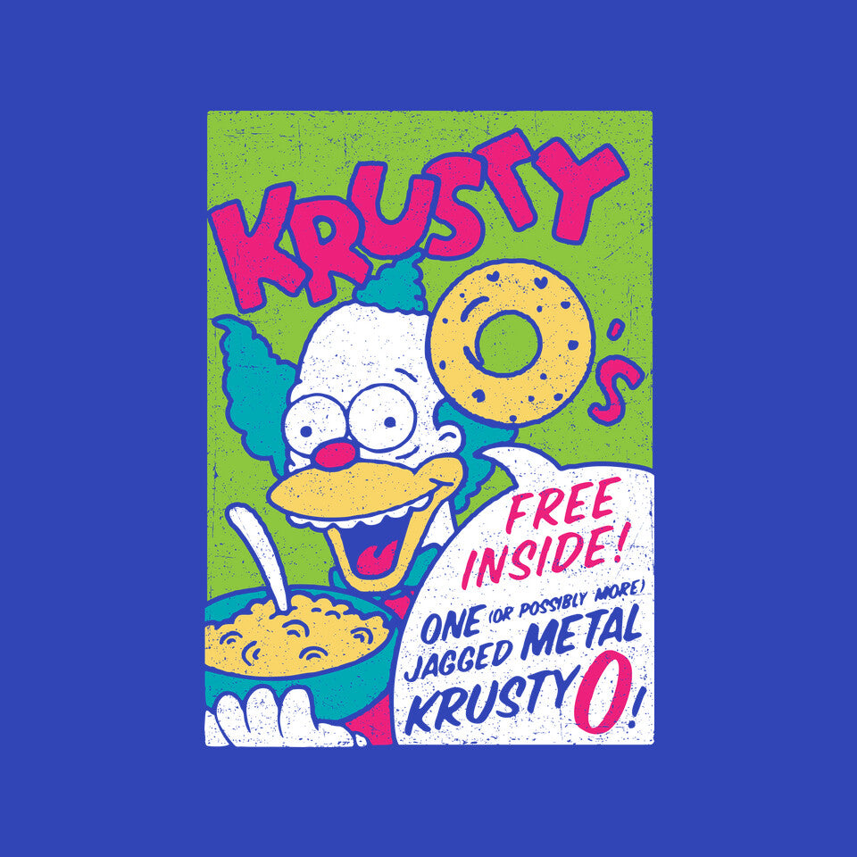 Krusty O's – Funny Graphic T-Shirt design artwork for royal blue graphic T-shirt