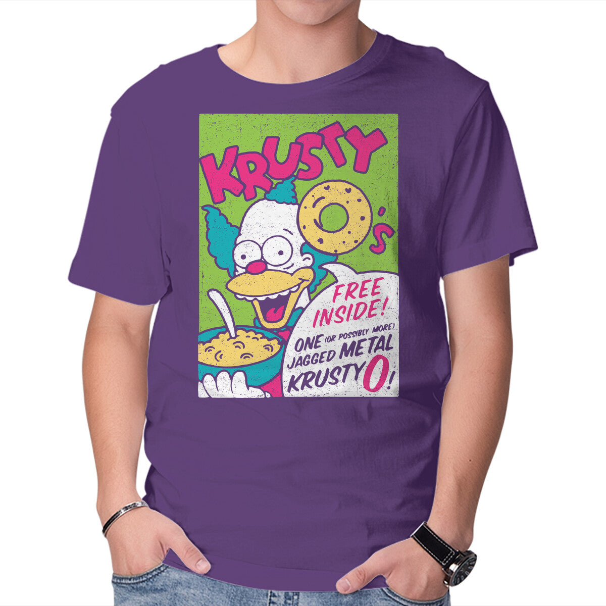 Krusty O's – Funny Graphic T-Shirt in purple, product display
