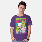 Model wearing purple Krusty O's – Funny Graphic T-Shirt