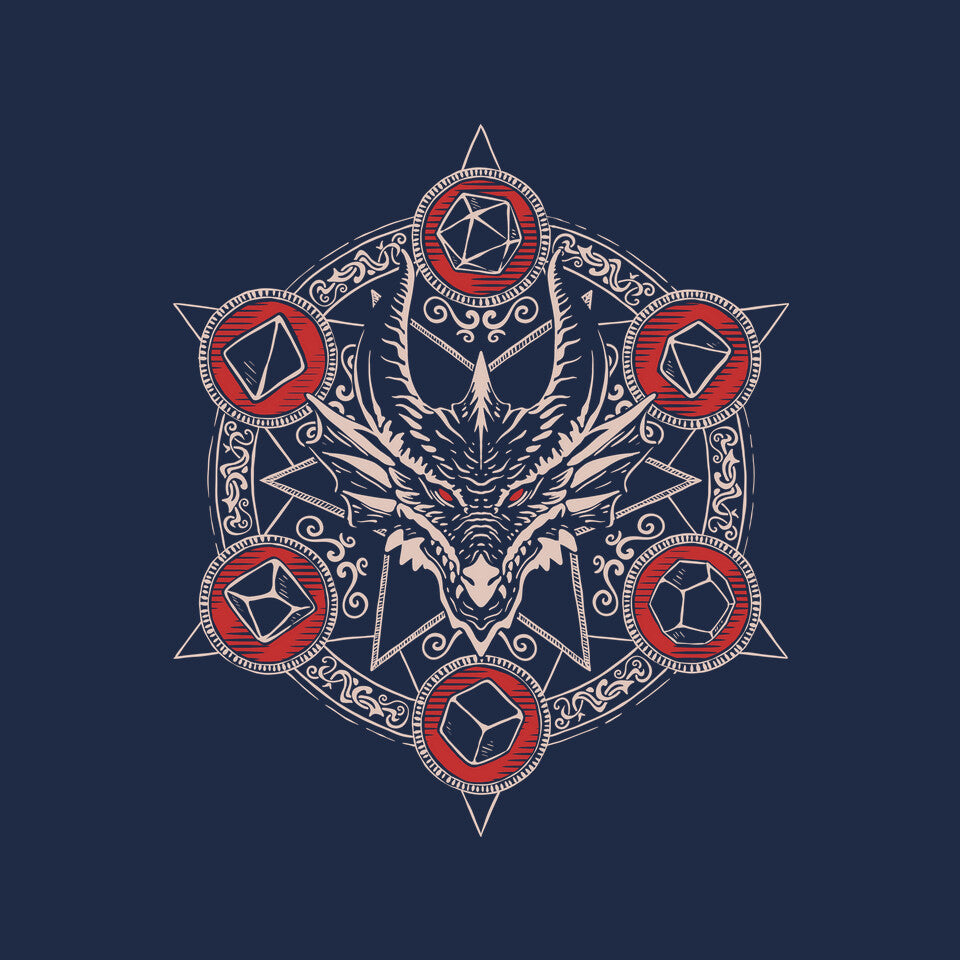 Dragon's Magic Circle – Gaming Graphic T-Shirt design artwork for navy graphic T-shirt