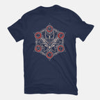 Dragon's Magic Circle – Gaming Graphic T-Shirt in navy, flat-lay product view