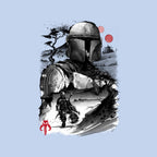 Bounty Hunter In The Desert Sumi-e – Sci-Fi Graphic T-Shirt design artwork for blue graphic T-shirt