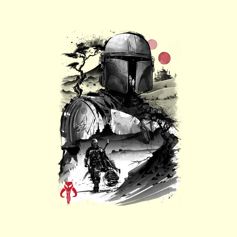 Bounty Hunter In The Desert Sumi-e – Sci-Fi Graphic T-Shirt