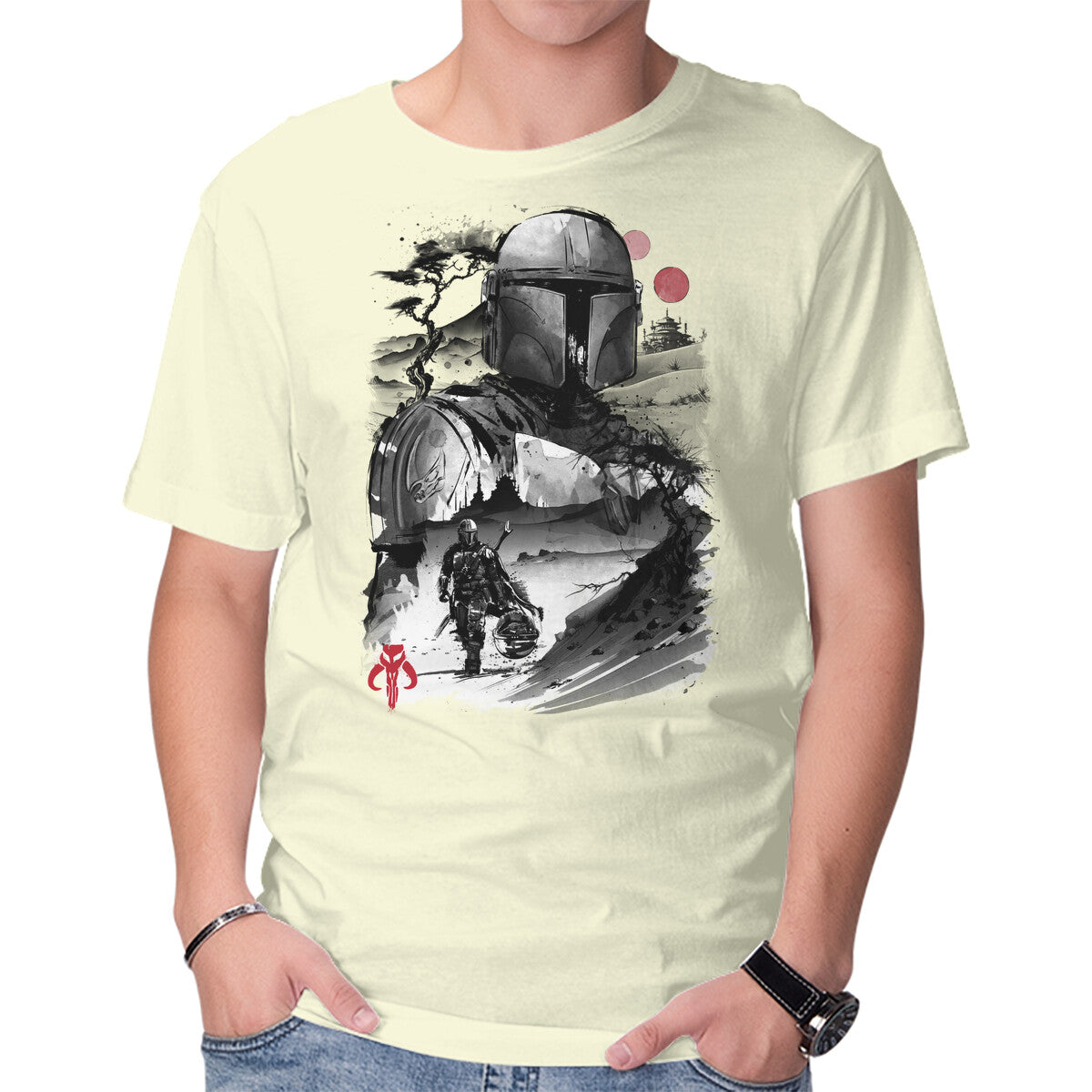 Bounty Hunter In The Desert Sumi-e – Sci-Fi Graphic T-Shirt