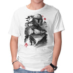 Bounty Hunter In The Desert Sumi-e – Sci-Fi Graphic T-Shirt in white, product display