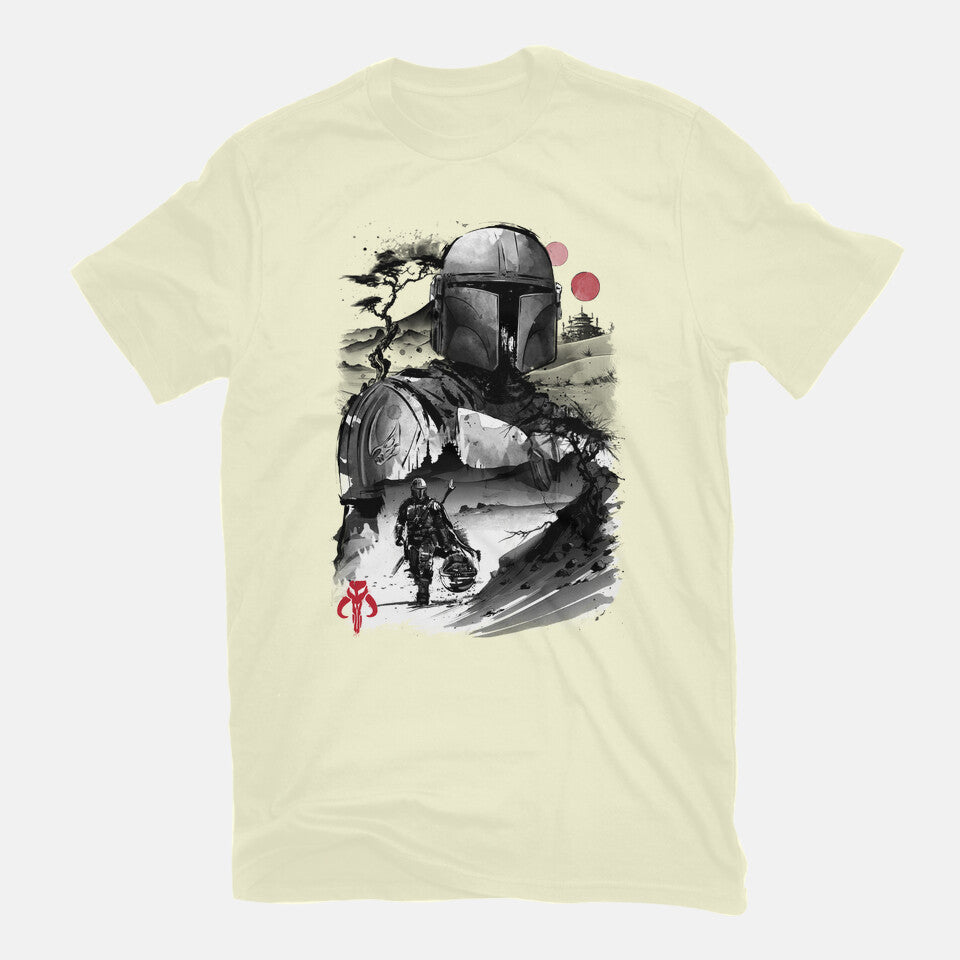 Bounty Hunter In The Desert Sumi-e – Sci-Fi Graphic T-Shirt