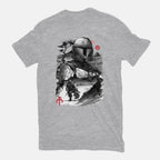 Bounty Hunter In The Desert Sumi-e – Sci-Fi Graphic T-Shirt