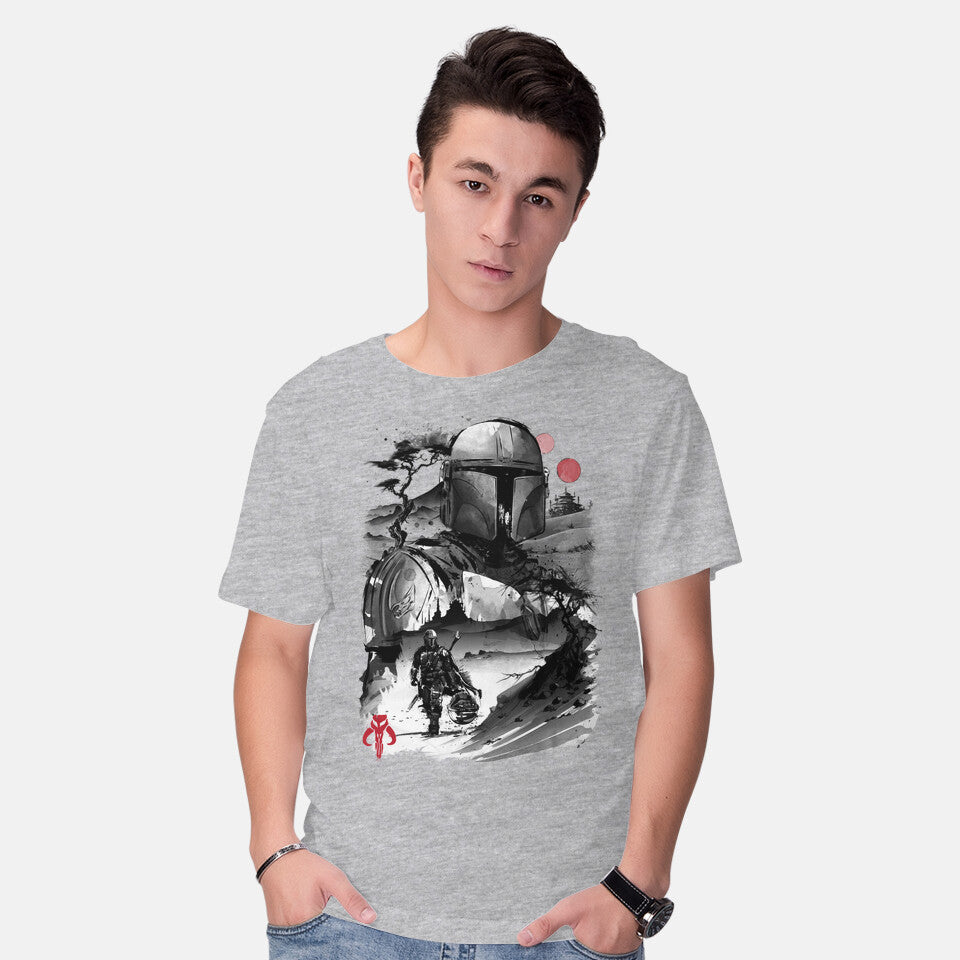 Bounty Hunter In The Desert Sumi-e – Sci-Fi Graphic T-Shirt