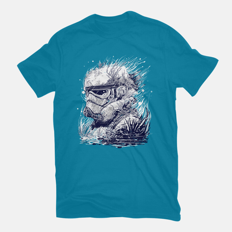 Sea Trooper – Sci-Fi Graphic T-Shirt in turquoise, flat-lay product view