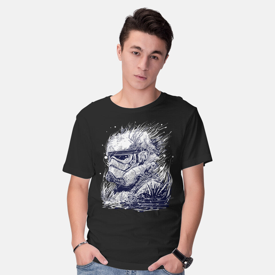 Model wearing black Sea Trooper – Sci-Fi Graphic T-Shirt