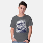 Model wearing charcoal Sea Trooper – Sci-Fi Graphic T-Shirt
