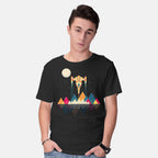 Model wearing black Starfighter – Sci-Fi Graphic T-Shirt
