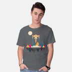 Model wearing charcoal Starfighter – Sci-Fi Graphic T-Shirt