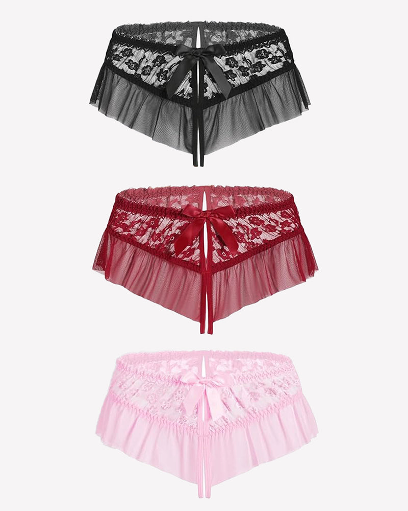 Floral Lace Briefs with Cute Bow