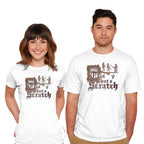 Model wearing white A Scratch – Movie Graphic T-Shirt