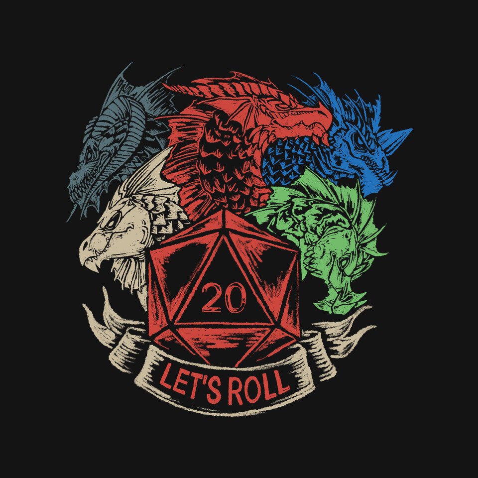 Let's Roll Tiamat – Gaming Graphic T-Shirt design artwork for black graphic T-shirt
