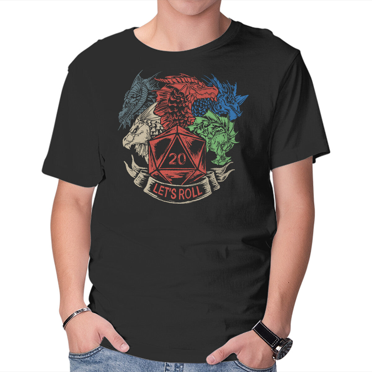 Let's Roll Tiamat – Gaming Graphic T-Shirt in black, product display