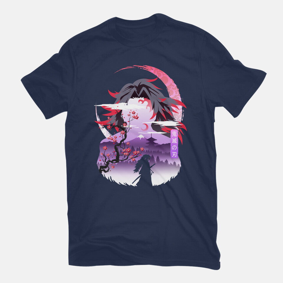 Red Moon Breathing – Anime Graphic T-Shirt in navy, flat-lay product view