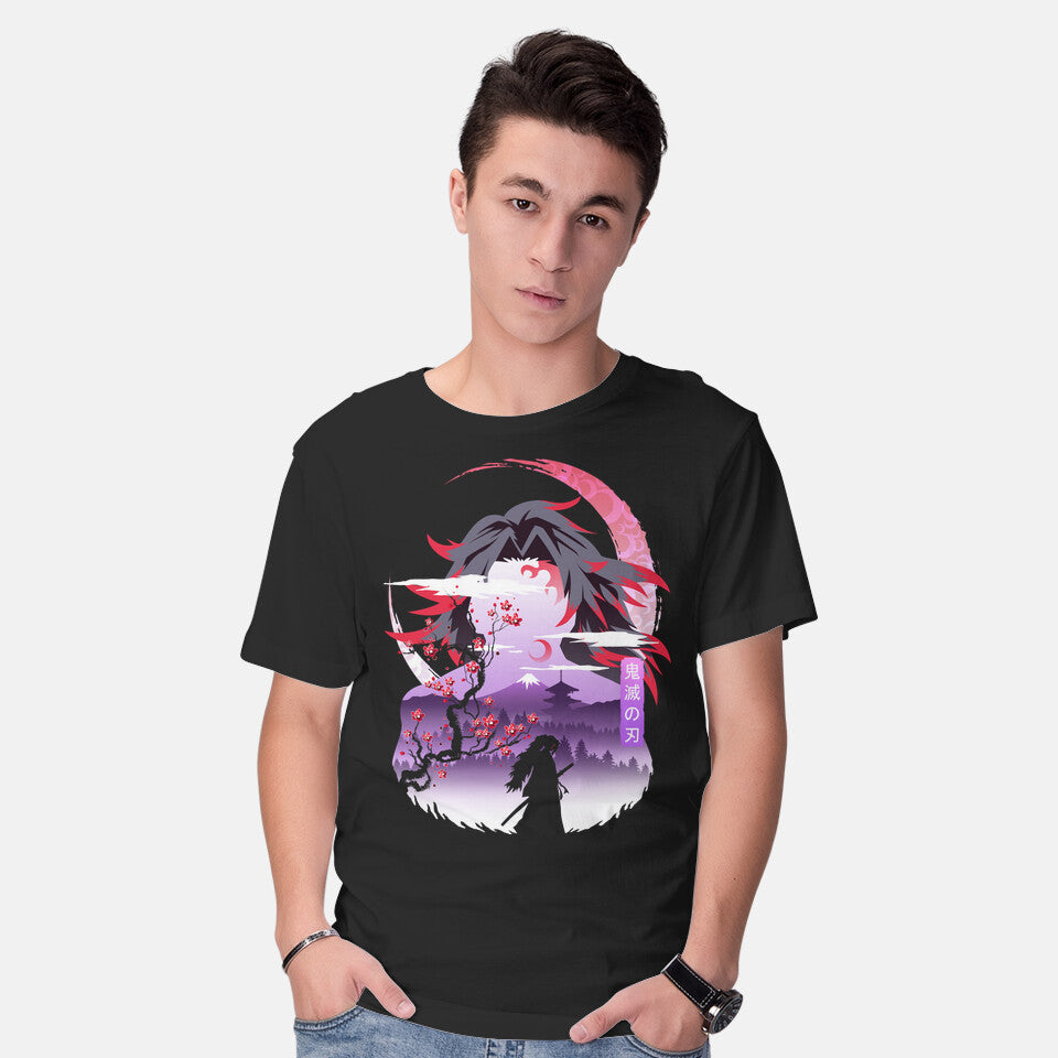 Model wearing black Red Moon Breathing – Anime Graphic T-Shirt