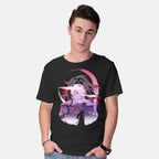 Model wearing black Red Moon Breathing – Anime Graphic T-Shirt