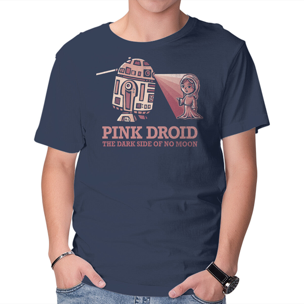 Pink Droid – Sci-Fi Graphic T-Shirt in navy, product display