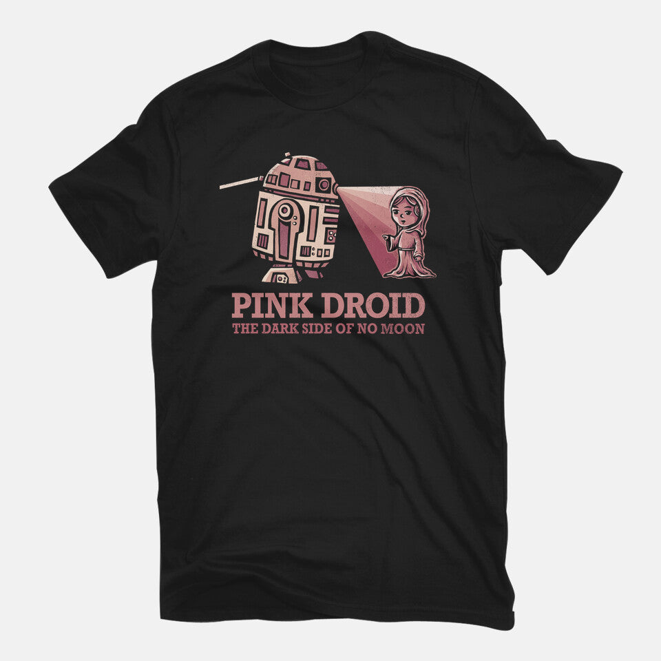 Pink Droid – Sci-Fi Graphic T-Shirt in black, flat-lay product view