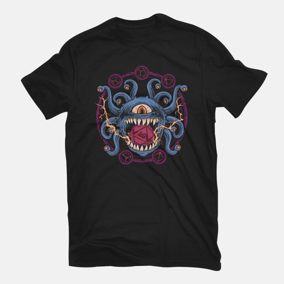 Eyes Of Underdark – Gaming Graphic T-Shirt in black, flat-lay product view