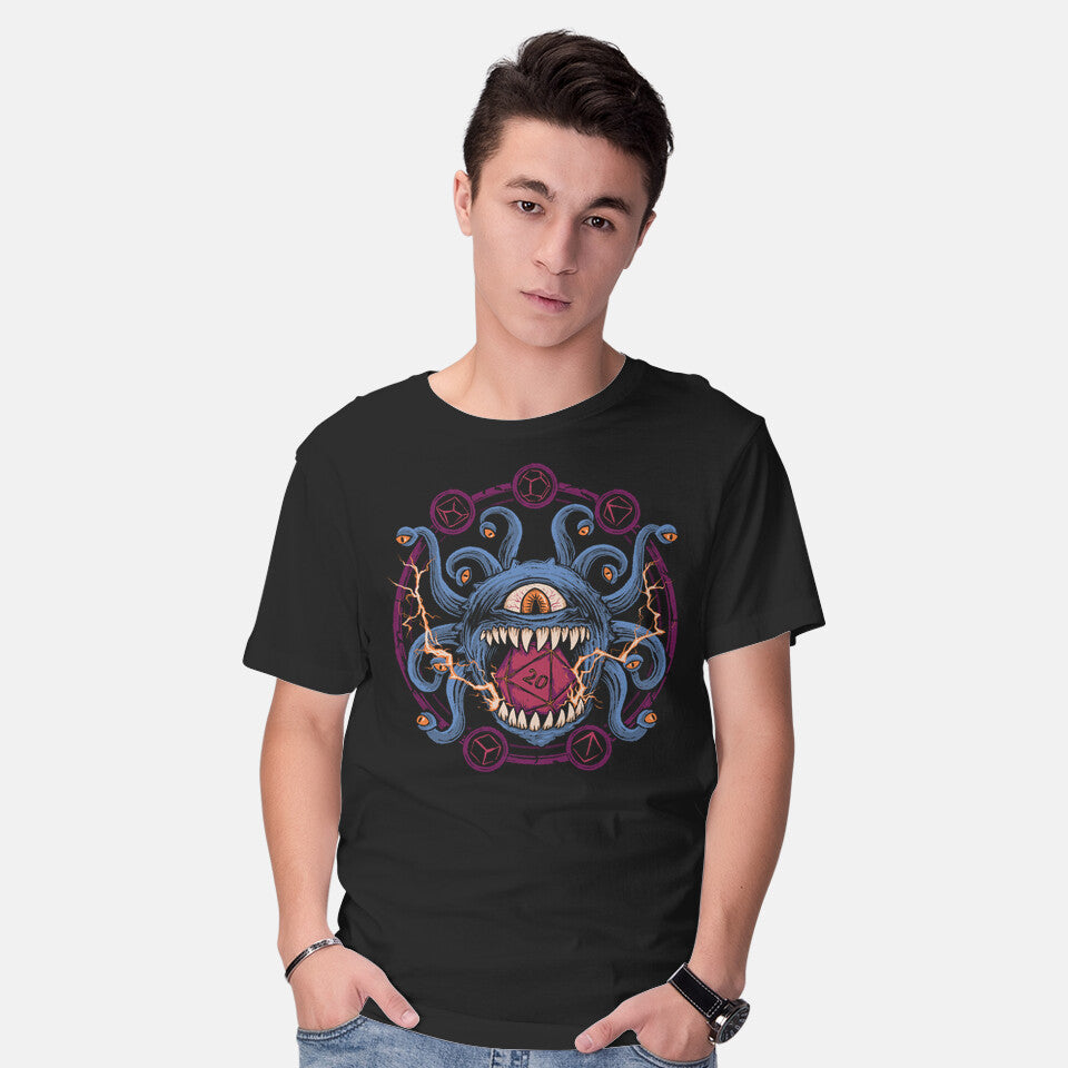 Model wearing black Eyes Of Underdark – Gaming Graphic T-Shirt