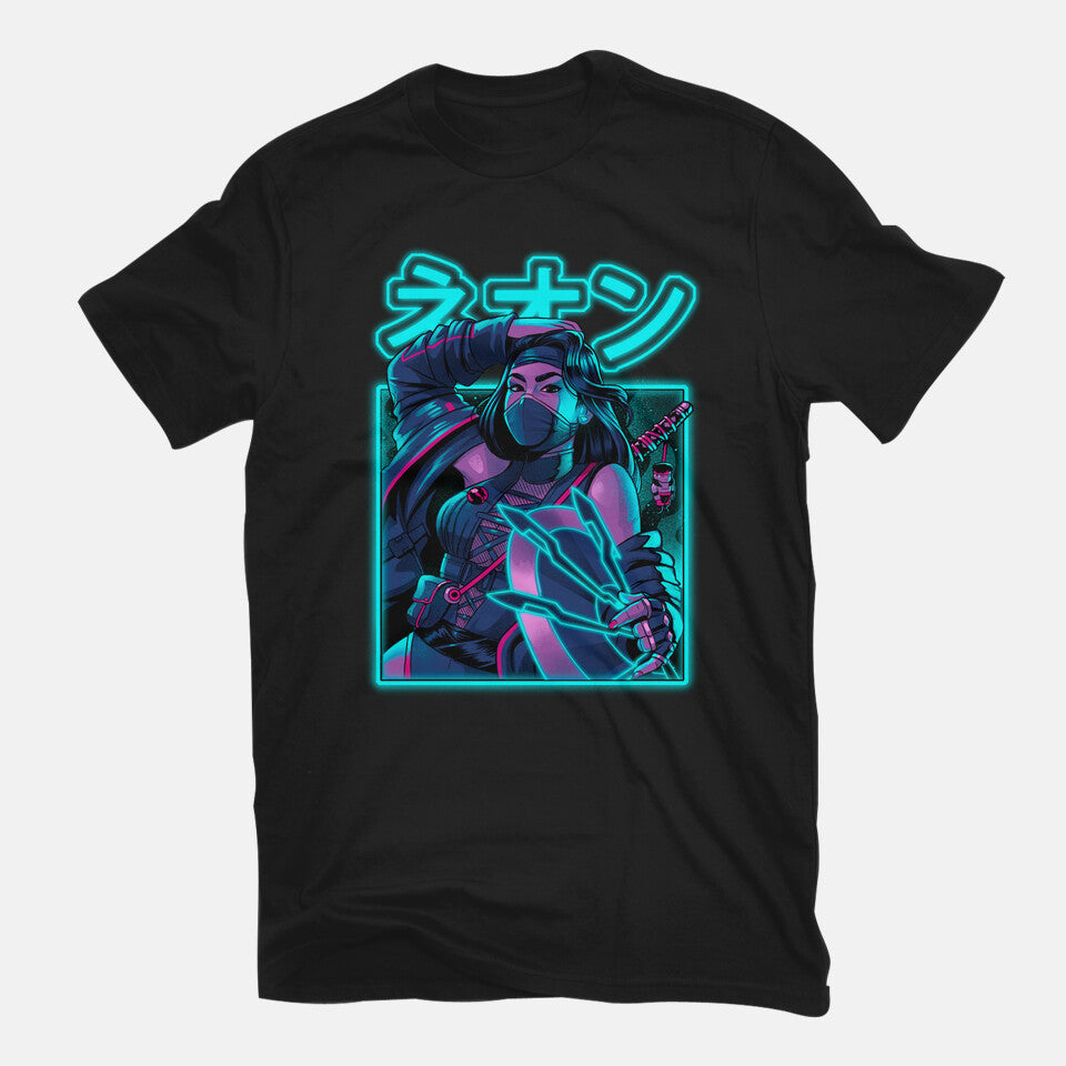 Mortal Neon – Gaming Graphic T-Shirt in black, flat-lay product view