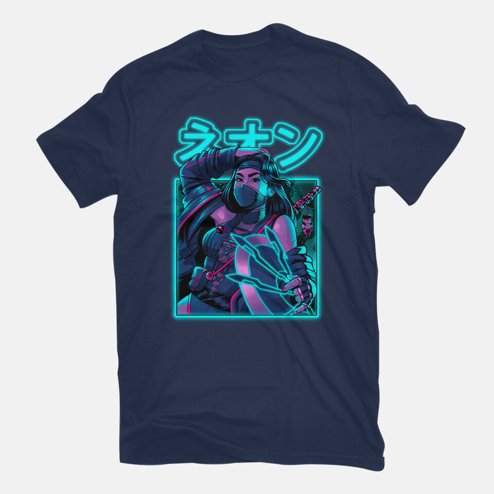 Mortal Neon – Gaming Graphic T-Shirt in navy, flat-lay product view
