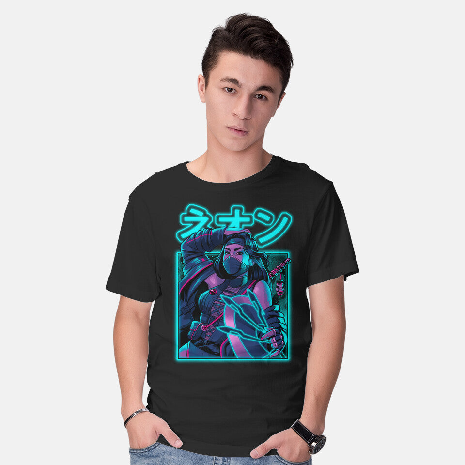 Model wearing black Mortal Neon – Gaming Graphic T-Shirt