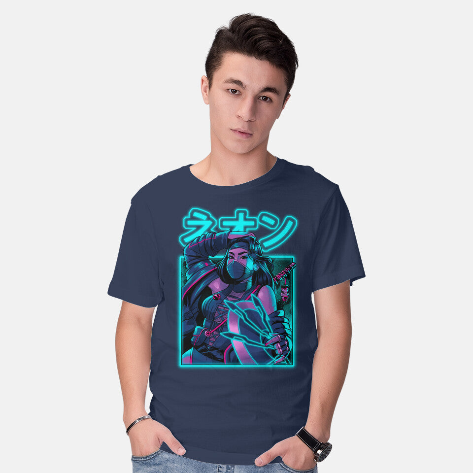 Model wearing navy Mortal Neon – Gaming Graphic T-Shirt