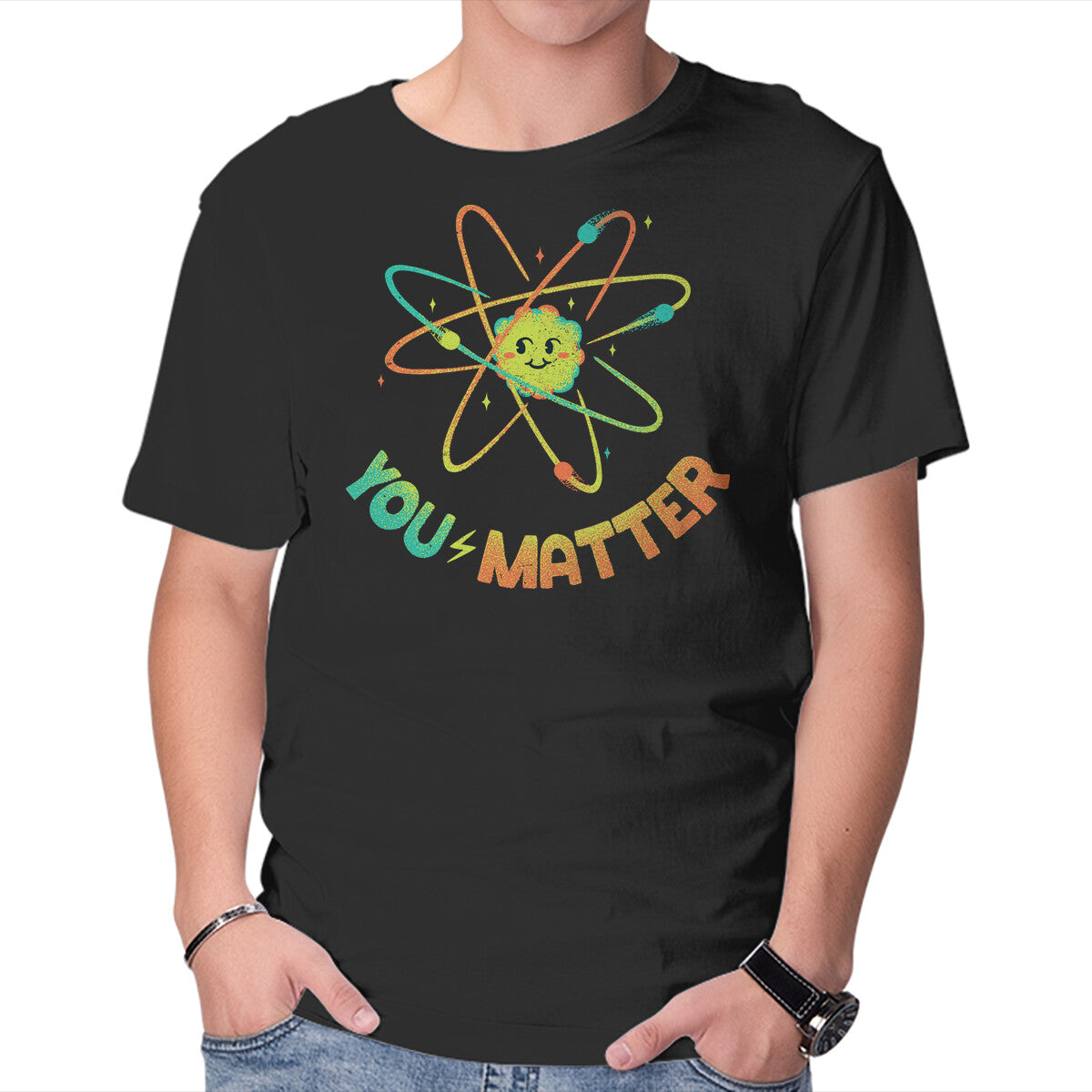 You Matter Atom Science Graphic T-Shirt in black, product display