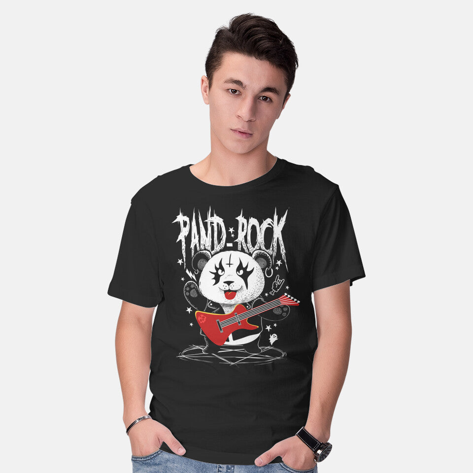 Model wearing black Pand-Rock – Music Graphic T-Shirt