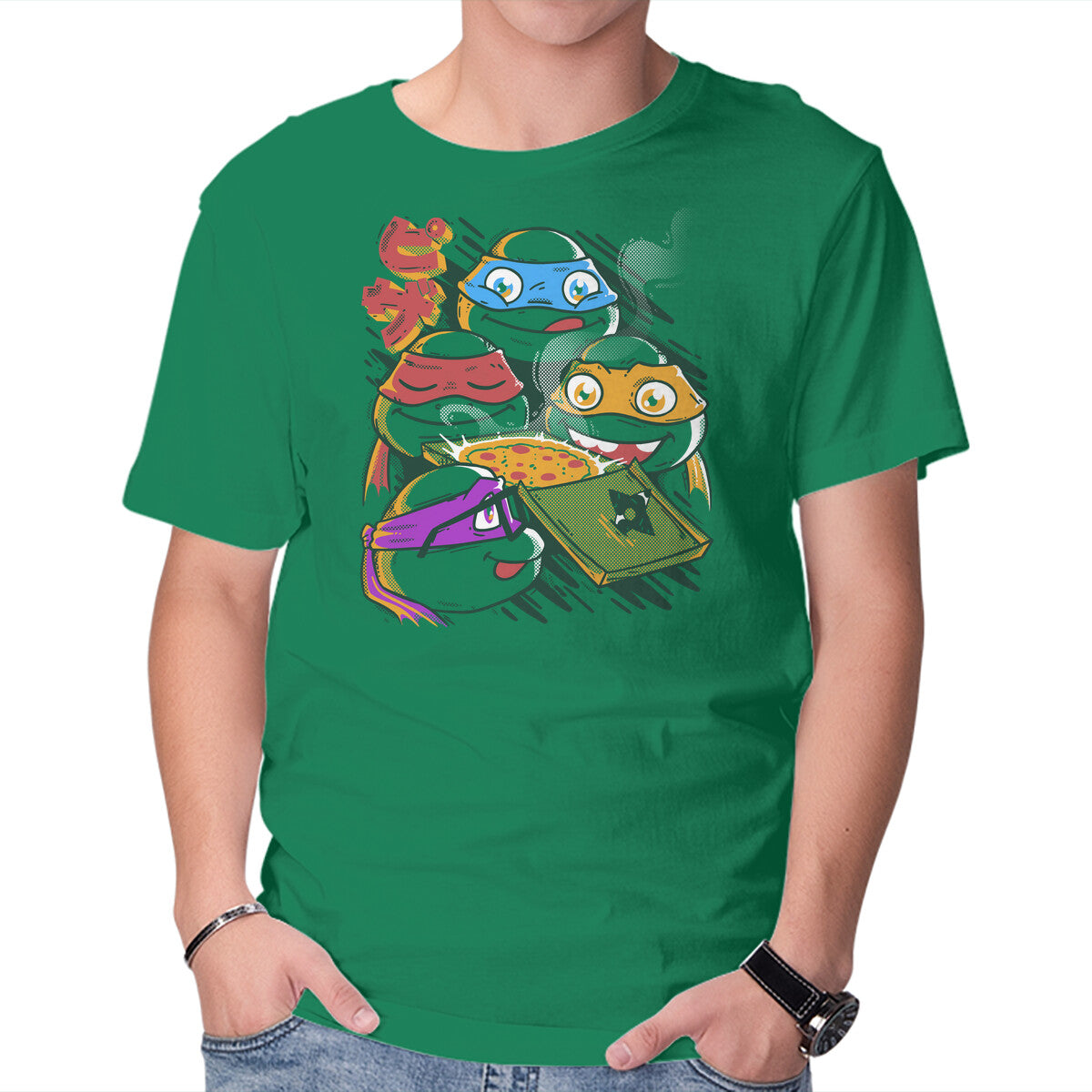 Pizza Speel Graphic T-Shirt in green, product display
