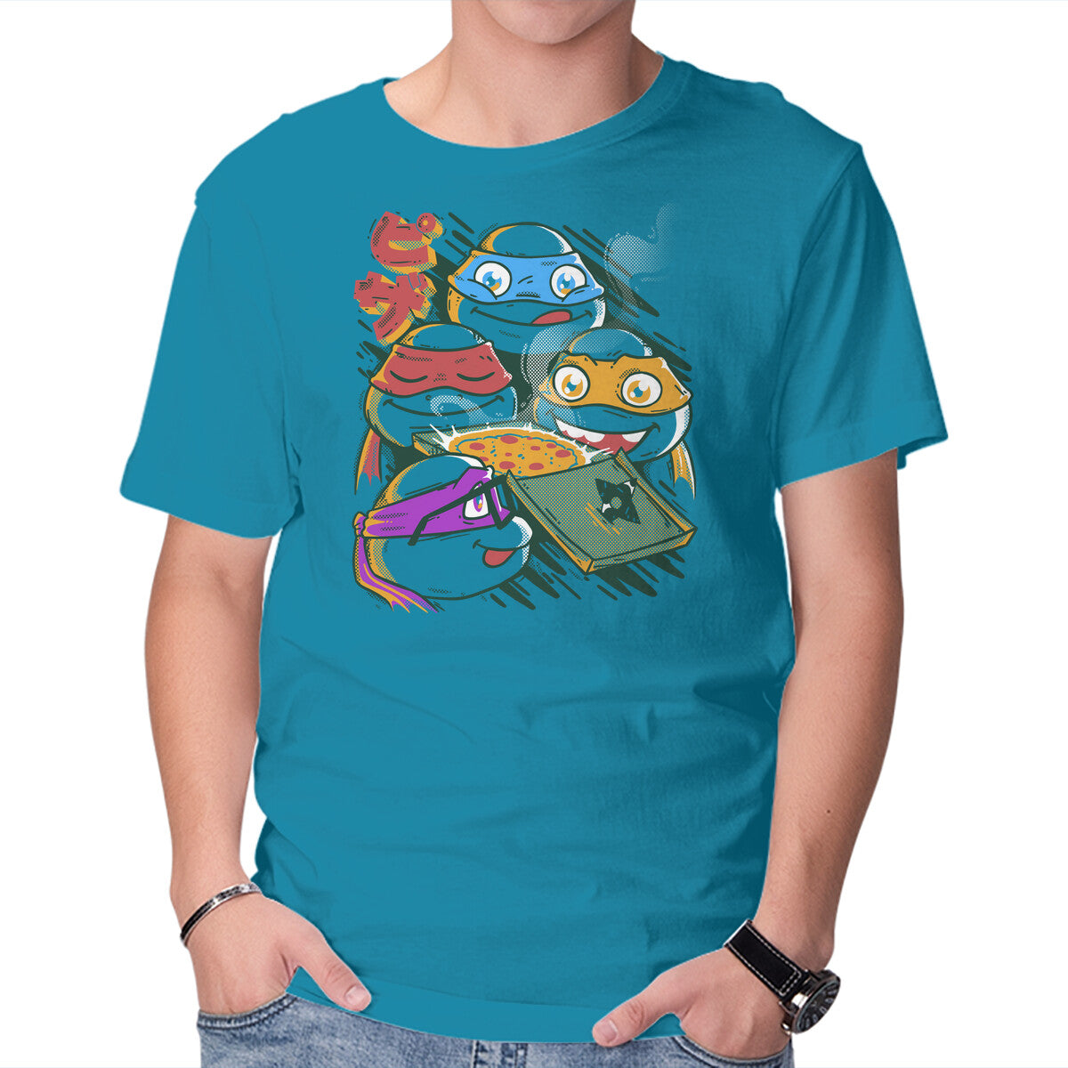 Pizza Speel Graphic T-Shirt in turquoise, product display