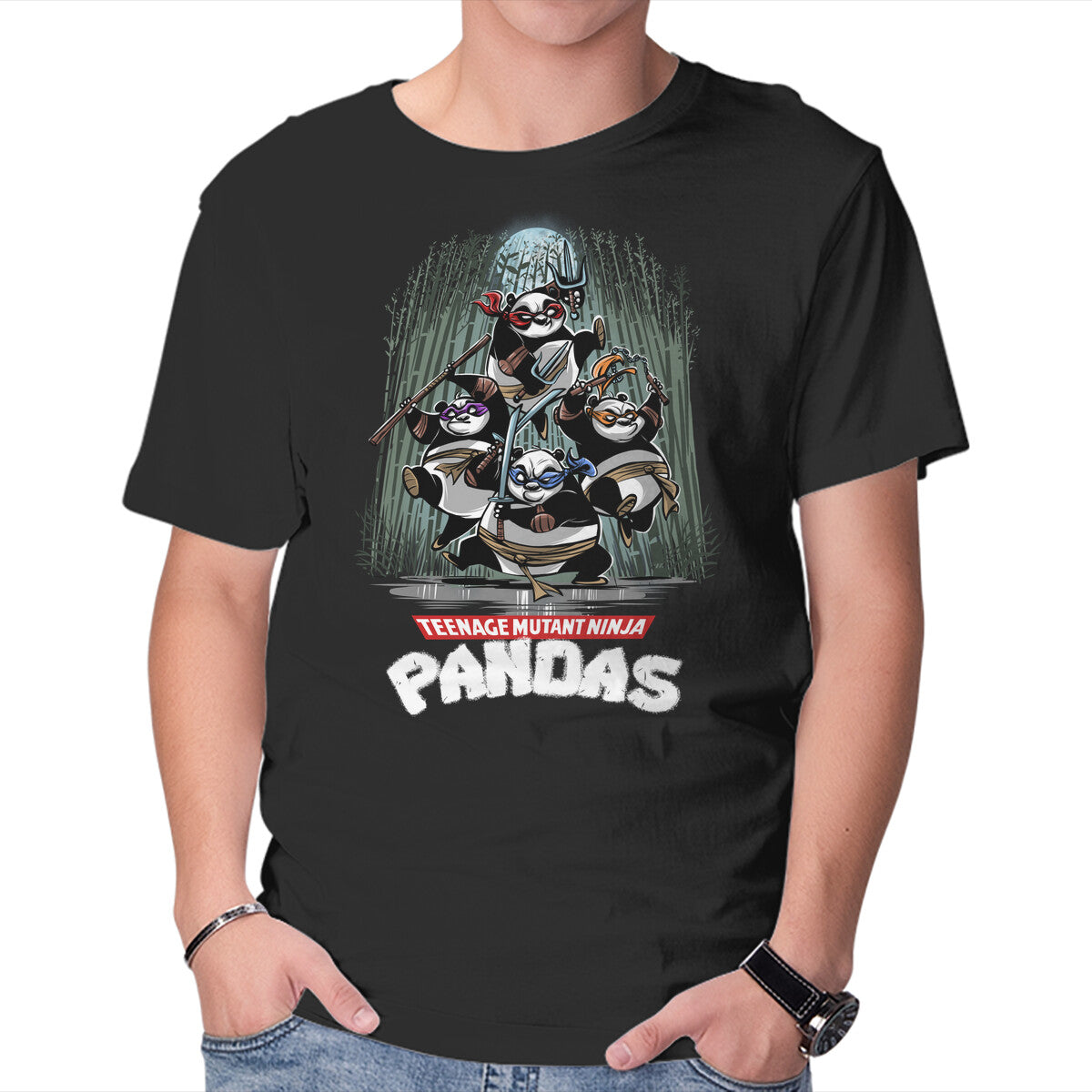 Teenage Mutant Ninja Pandas Graphic T-Shirt in black, product display