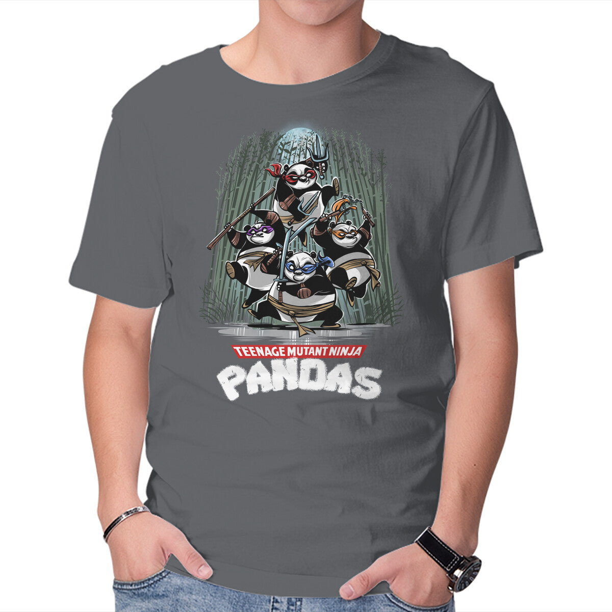 Teenage Mutant Ninja Pandas Graphic T-Shirt in charcoal, product display