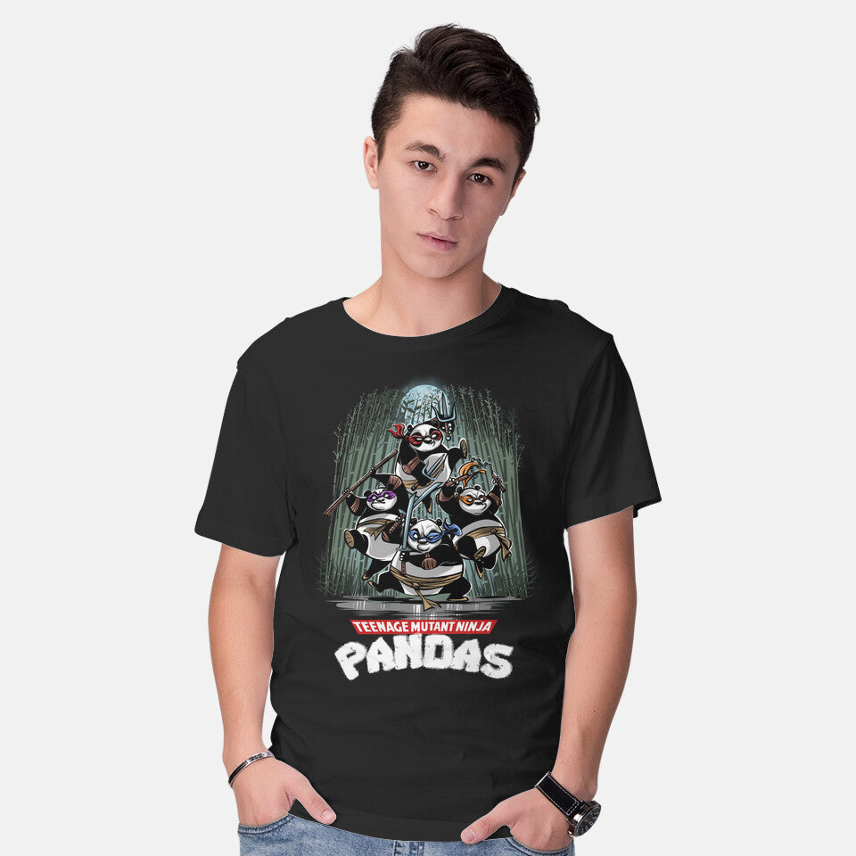 Model wearing black Teenage Mutant Ninja Pandas Graphic T-Shirt