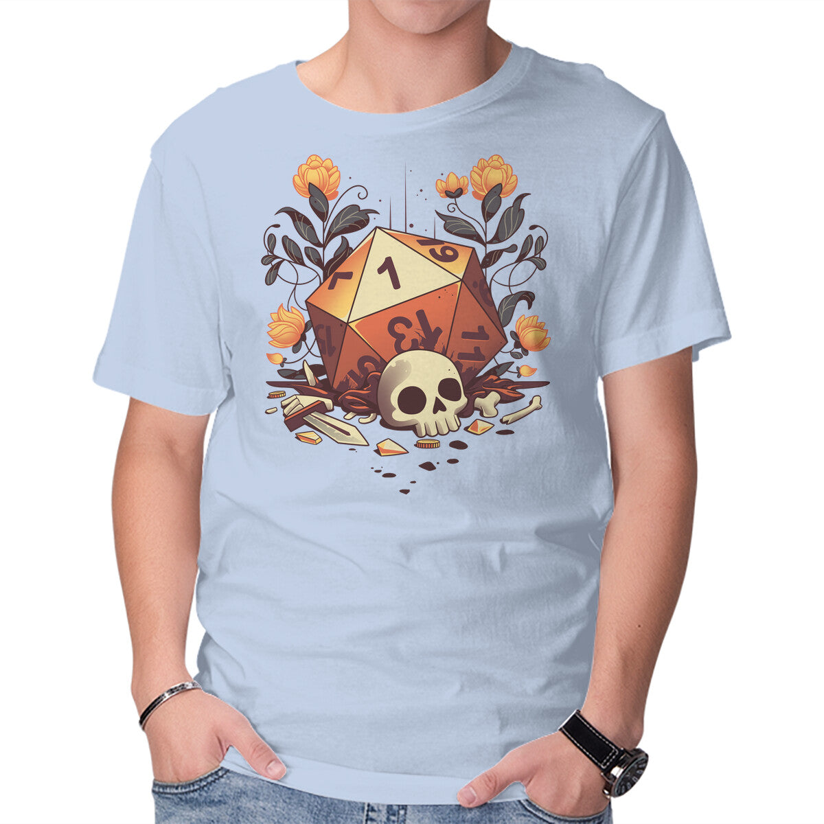 Fatal Roll – Gaming Graphic T-Shirt in blue, product display