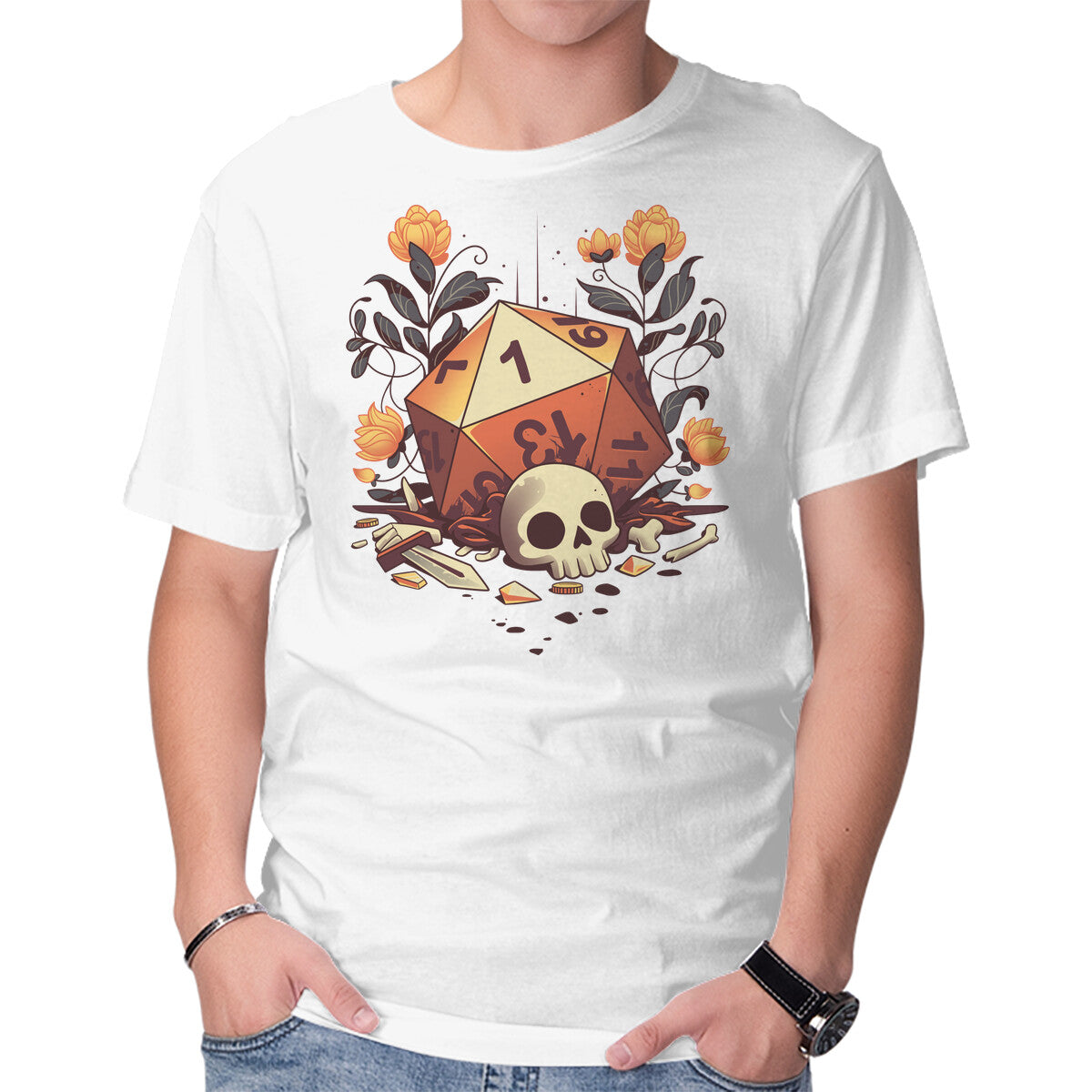 Fatal Roll – Gaming Graphic T-Shirt in white, product display