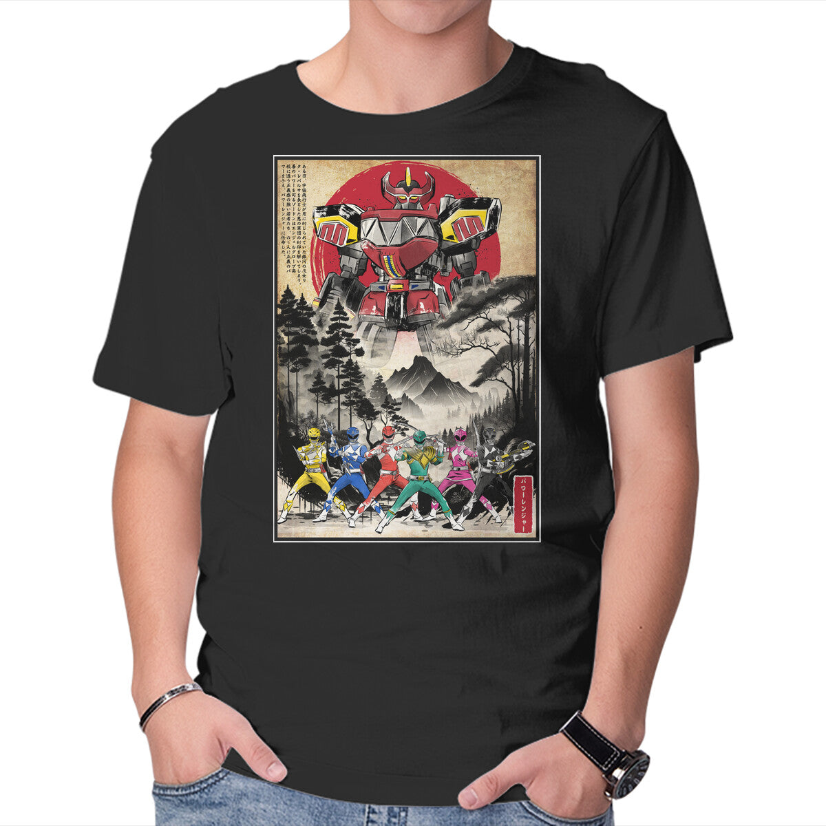 Rangers In Japan Woodblock Graphic T-Shirt in black, product display