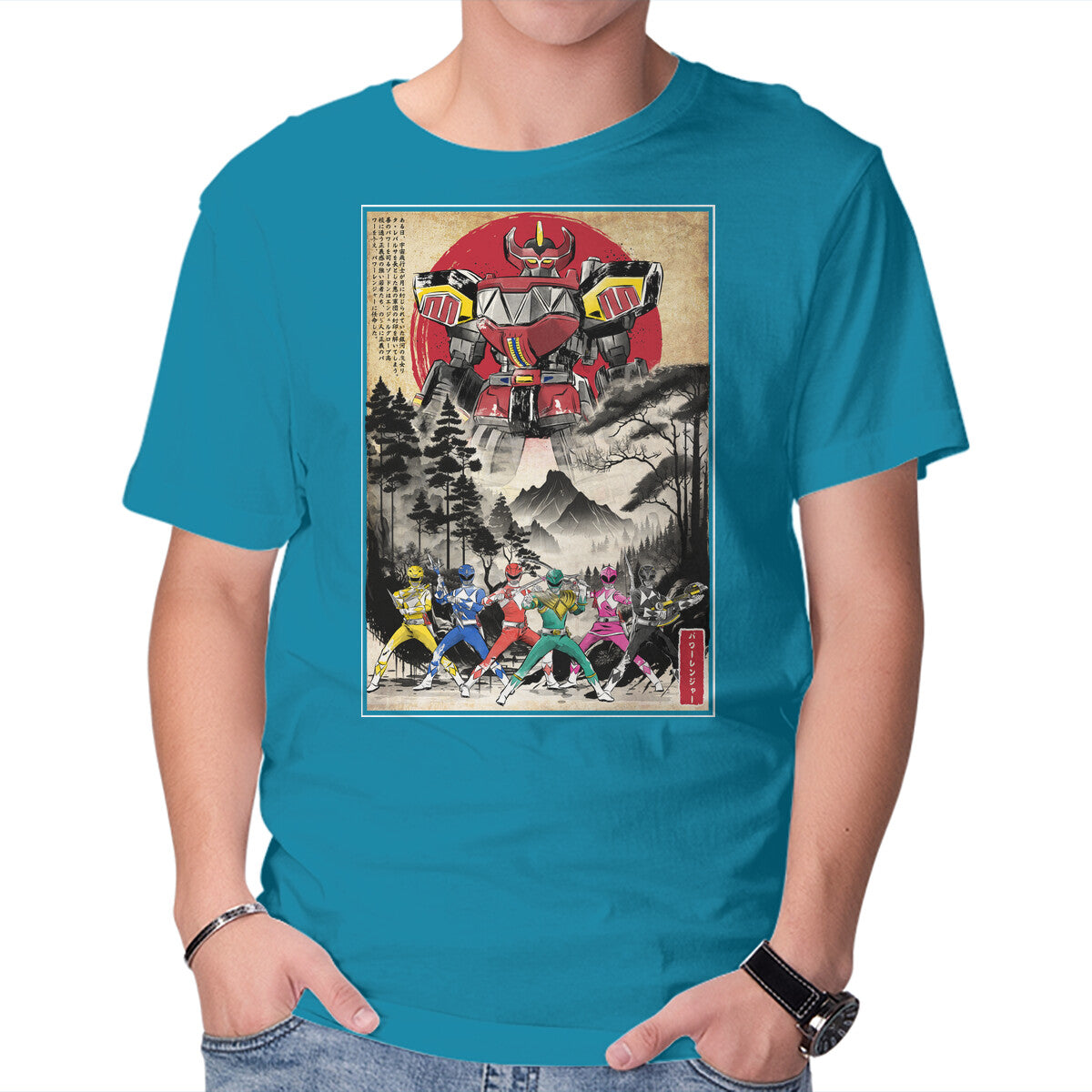 Rangers In Japan Woodblock Graphic T-Shirt in turquoise, product display