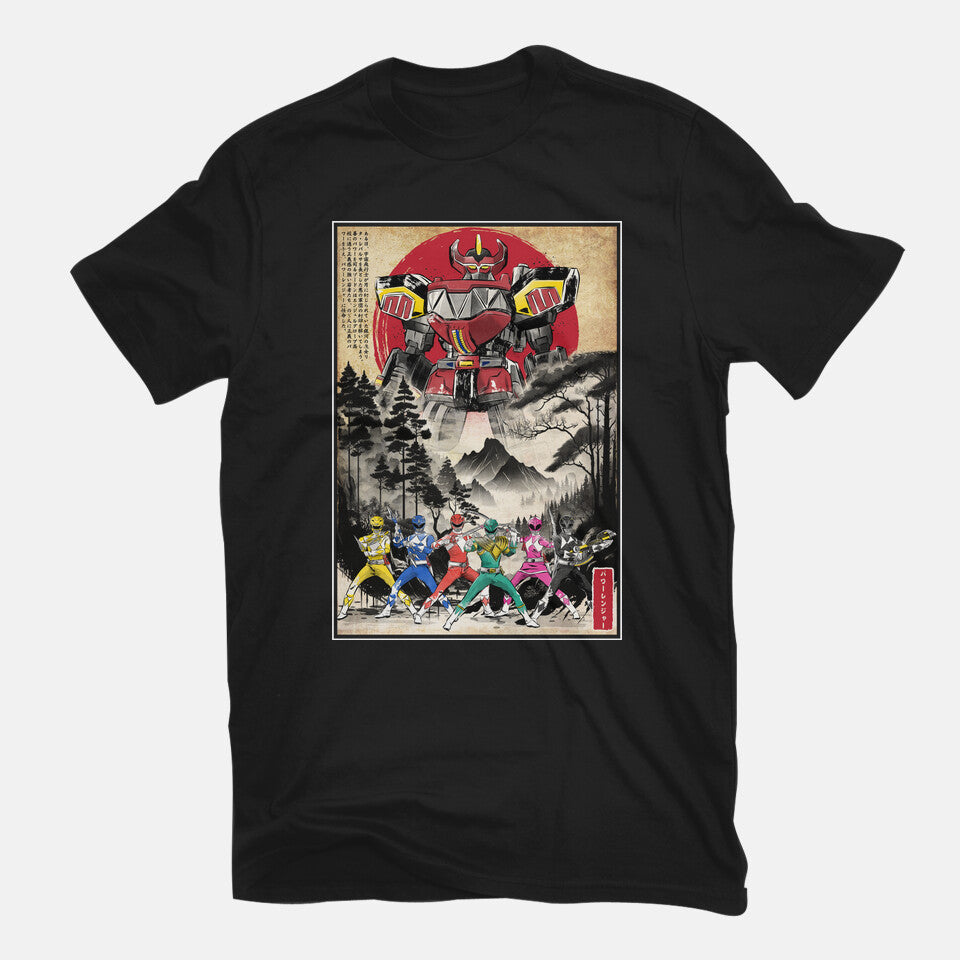 Rangers In Japan Woodblock Graphic T-Shirt in black, flat-lay product view
