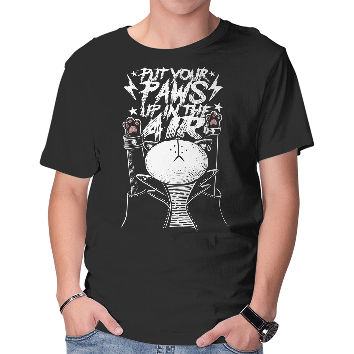 Put Your Paws Up – Cat Graphic T-Shirt in black, product display